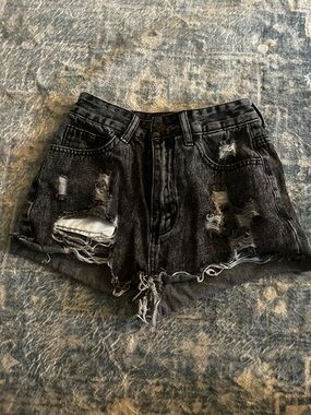Distressed Black Denim High-Waist Women’s Shorts